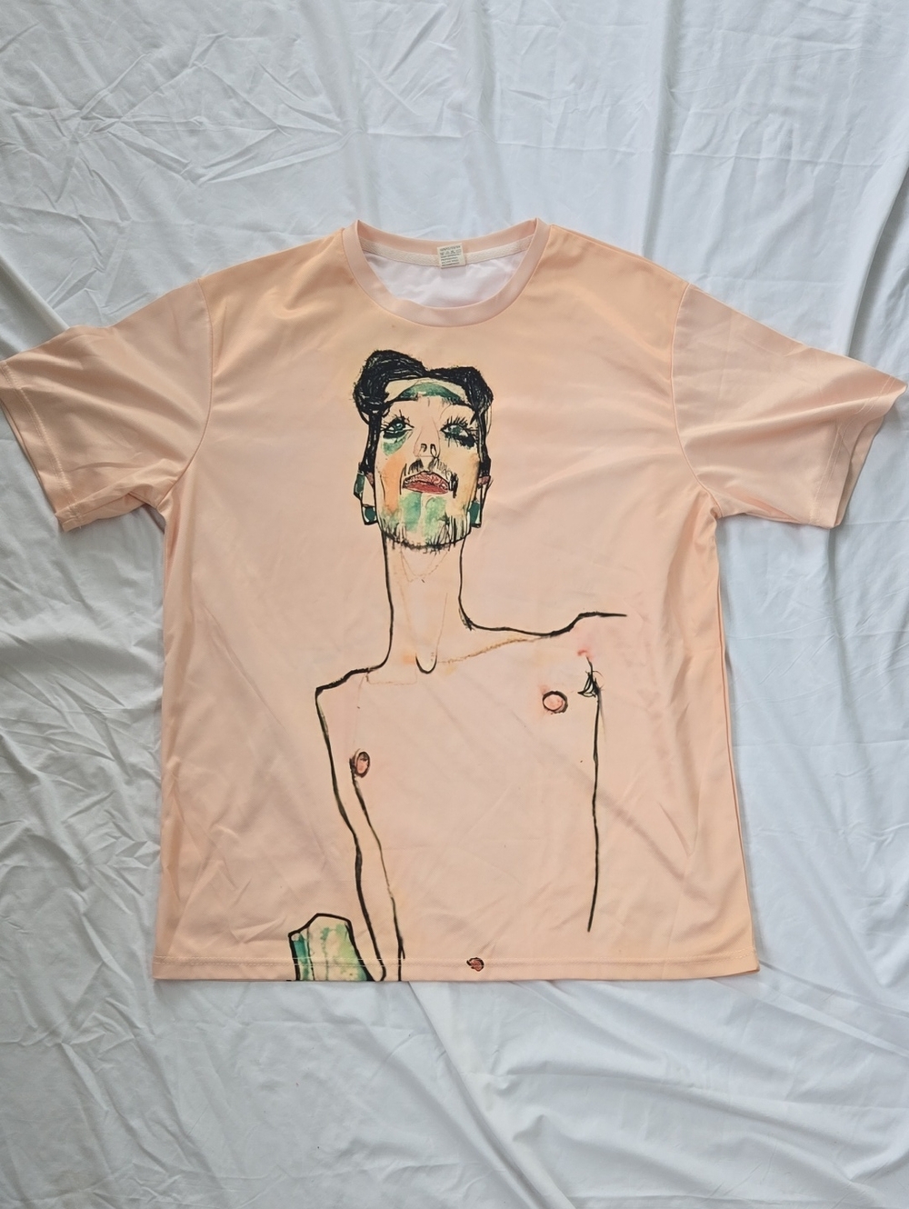 Men's Artprint Schiele Self Portrait Front & Back Short Sleeve Graphic Tee